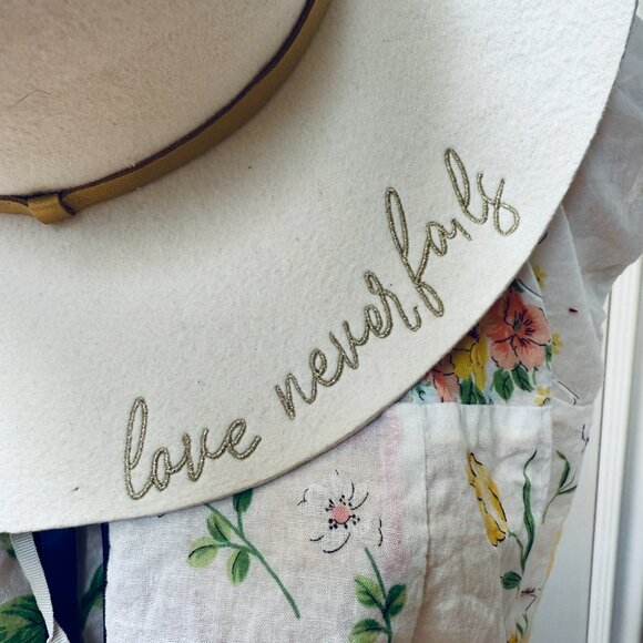 Ivory Wool "Love Never Fails" Rose Embroidered Western Hat - Picture 3 of 9